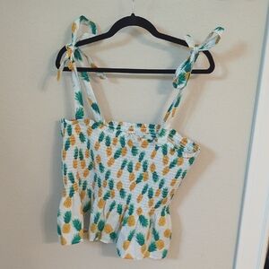 J. Crew Factory Pineapple Print Tie Smocked Top